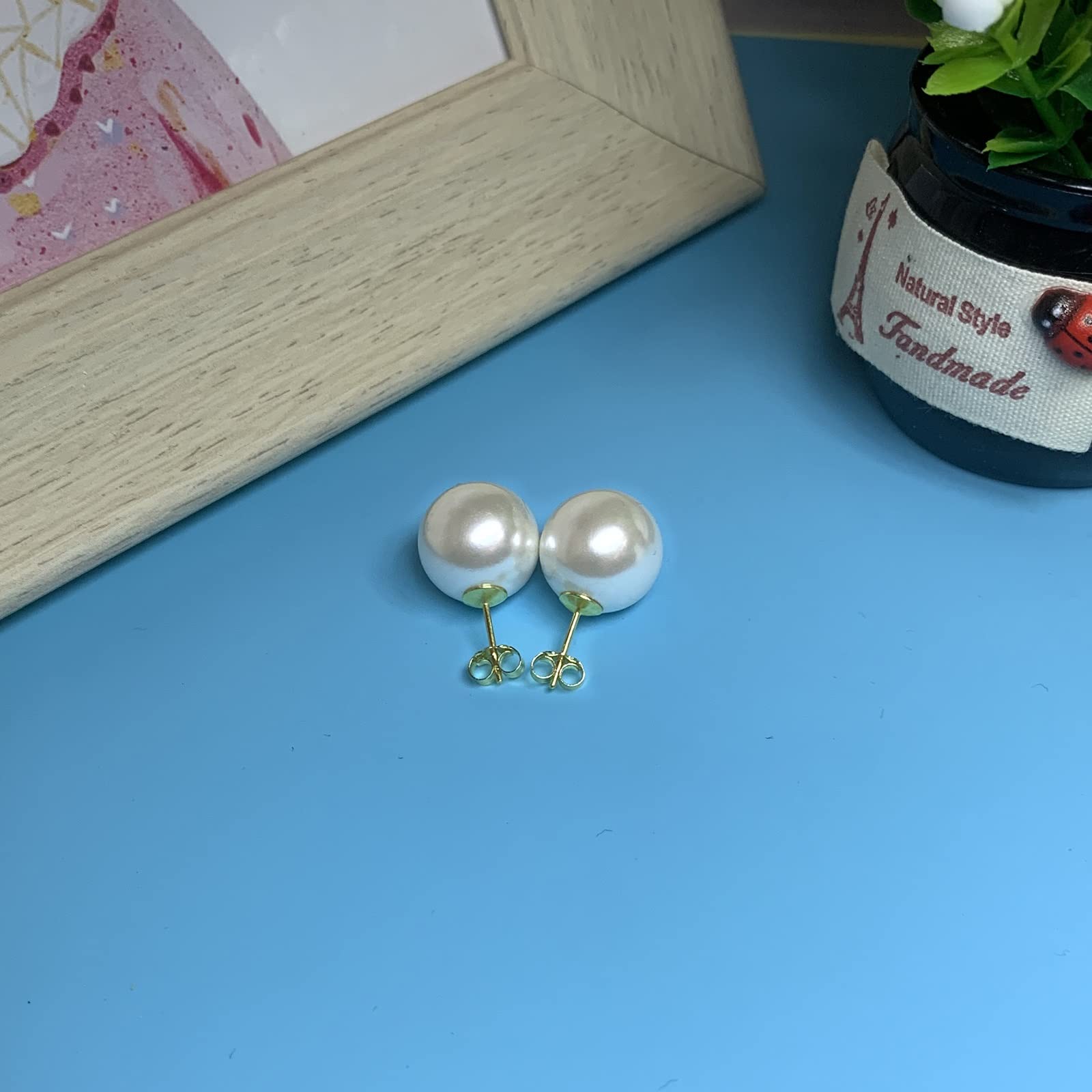 12mm Big Pearl Earrings - 18K Gold Plated Hypoallergenic Simulated Pear Earrings for women - Image 3