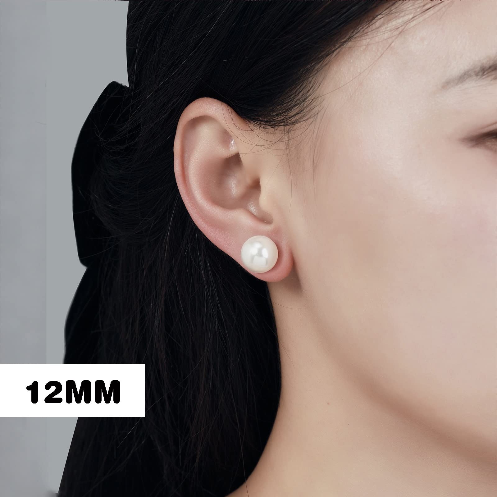 12mm Big Pearl Earrings - 18K Gold Plated Hypoallergenic Simulated Pear Earrings for women - Image 2
